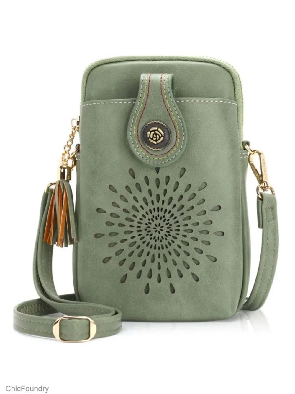 Small Vegan Leather Crossbody Bag with Tassel, Phone Purse